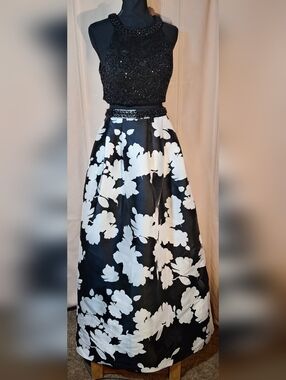 BY & BY 2-piece Black Sleeveless Top and Black and White Floral A-Line Skirt